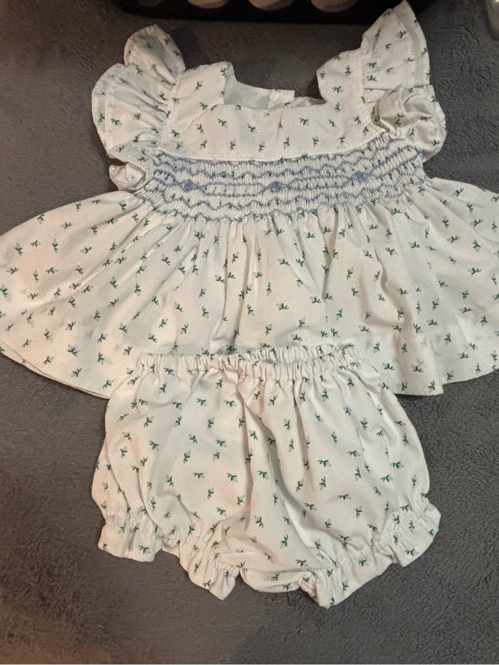 Cecil & Lou 9M Cream Floral Smocked Top & Bloomers Set